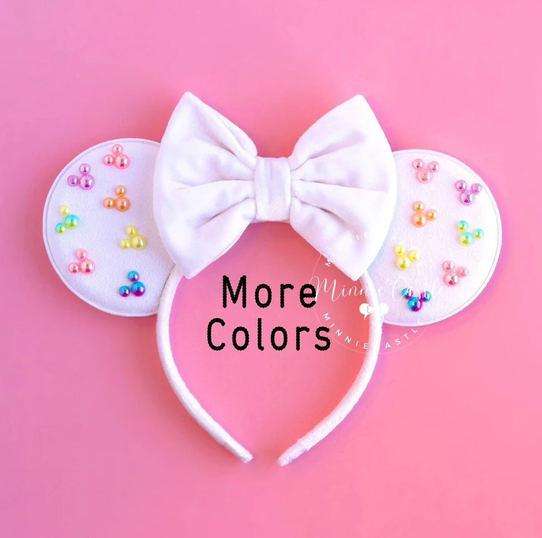 Rainbow Mickey Pearls Ears, Minnie Ears, Mouse Pearls Ears, Velvet Mickey Ears, Mouse Ears Headba... | Etsy (US)