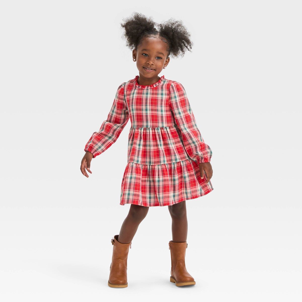 Toddler Girls' Plaid Long Sleeve Dress - Cat & Jack™ | Target