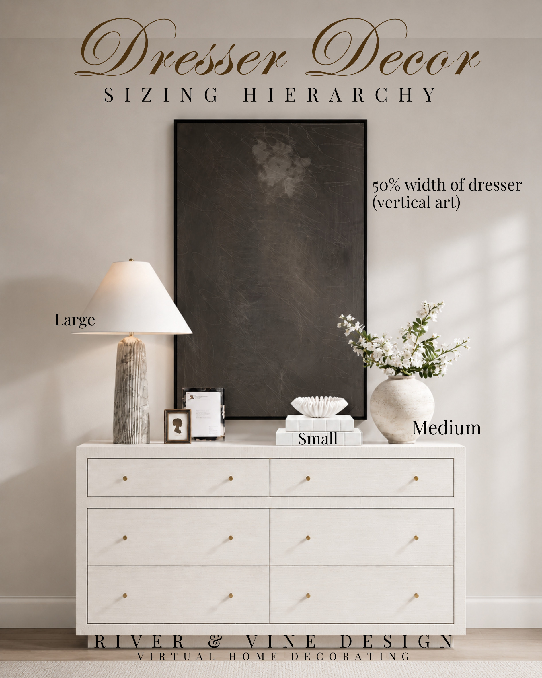 Your dresser decor doesn't need more stuff—it just needs the right proportions. ✨

A simple designer rule: anchor the space with artwork that's roughly 50% of the dresser's width, layer in one large piece for height, one medium piece for balance, and a few smaller accents to add personality without creating clutter. The result feels intentional, polished, and effortlessly elevated.

Save this sizing formula for the next time your dresser styling feels "off." It works in bedrooms, guest rooms, and entryways every single time.

#DresserDecor #BedroomStyling #HomeStylingTips #DesignerTips #BedroomDecor #DresserStyling #InteriorDesignTips #DecorIdeas #NeutralHome #ClassicInteriors #TimelessDesign #HomeDecorInspo #LTKHome #LTKStyle

Disclosure: I may earn a small commission from purchases made through my links, at no additional cost to you. 

 #LTKHome
