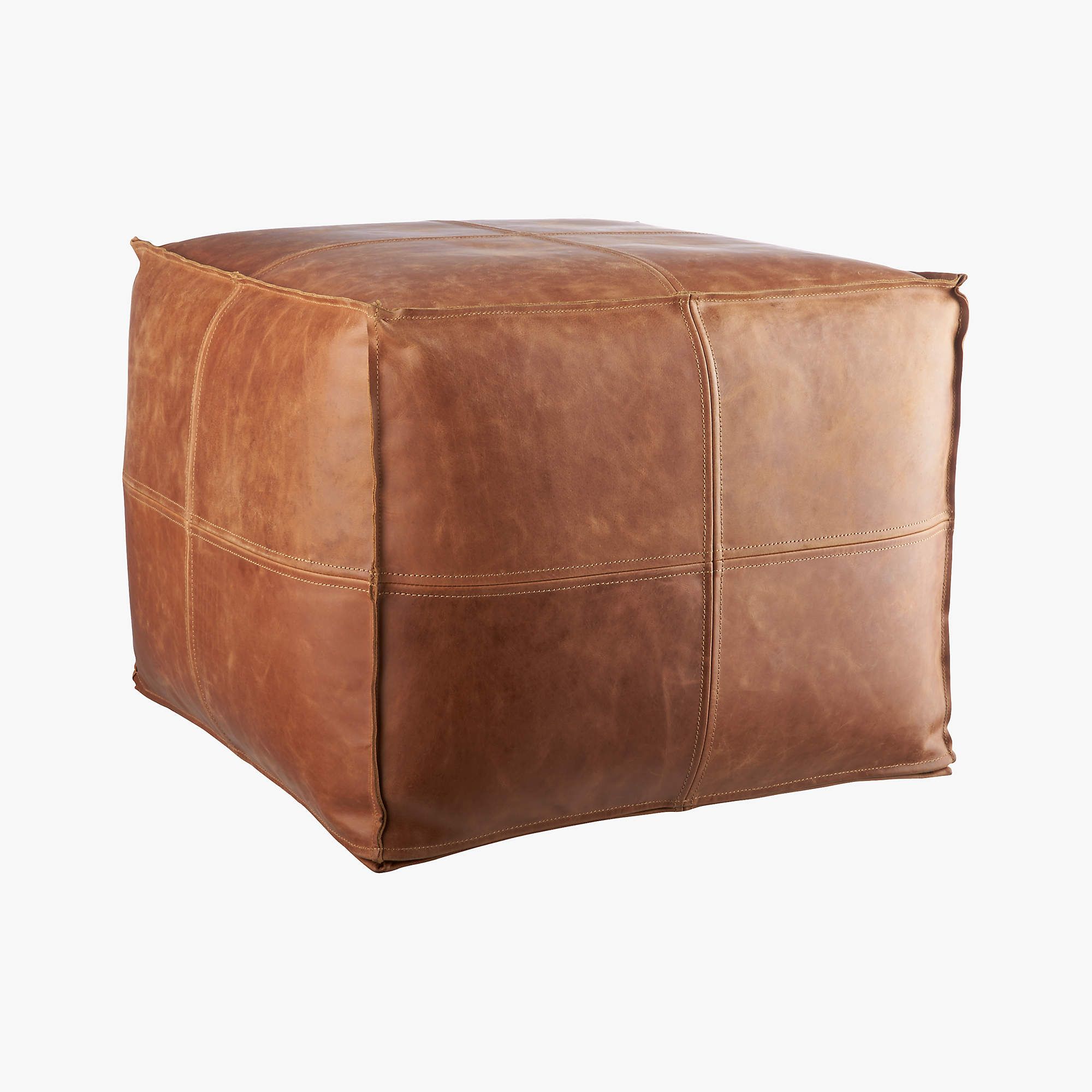 Brown Leather Pouf + Reviews | CB2 | CB2