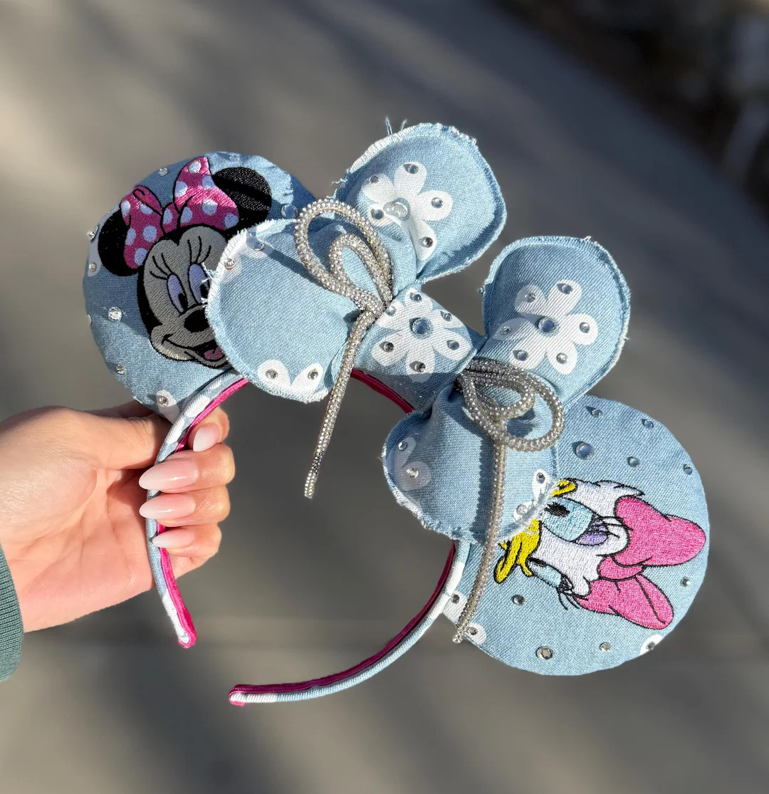 Minnie and Daisy Denim Embroidery Mouse Ears. - Etsy | Etsy (US)