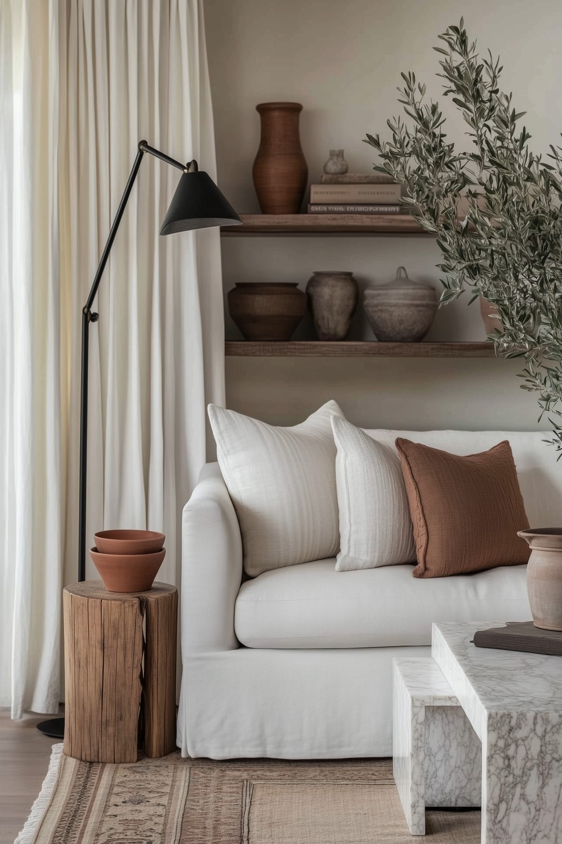 Earthy Neutral Living Room Inspiration 🤎 This organic modern living room layers creamy white upholstery, warm terracotta accents, natural wood, and earthy pottery for a relaxed yet elevated look. Floating wood shelves styled with vintage-inspired ceramics and coffee table books add a collected feel, while the black floor lamp, sculptural wood side table, marble coffee table, layered neutral rug, and oversized olive branches bring contrast and organic texture. The warm earth-tone palette makes this space perfect inspiration for a cozy fall living room refresh and timeless neutral home styling.

🖤 If you want to see more content like this, FOLLOW maeveandmodern on LTK, Instagram, and Pinterest! Check out our blog where we post daily, maeveandmodern.com!

Earthy Neutral Living Room | Organic Modern Living Room | Fall Living Room Decor | Warm Neutral Home | Terracotta Decor | Cream Sofa | White Sofa Styling | Brown Throw Pillow | Neutral Throw Pillows | Floating Shelves | Shelf Styling | Pottery Decor | Vintage Inspired Pottery | Ceramic Vases | Olive Branch Decor | Black Floor Lamp | Wood Side Table | Marble Coffee Table | Neutral Area Rug | Layered Rugs | Earth Tone Decor | Natural Wood Decor | Cozy Fall Home | Modern Mediterranean Decor | Designer Living Room Inspiration#LTKFindsUnder100

#LTKHome #LTKSaleAlert #LTKSeasonal #LTKHome #LTKSaleAlert
