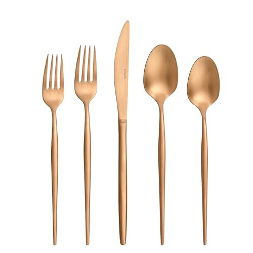 Amefa 20pc Soprano PVD Copper Flatware Set - 18/0 Satine Copper Stainless Steel Silverware Set, Knives Forks Spoons - Dinnerware Utensils Silverware | Amazon (US)