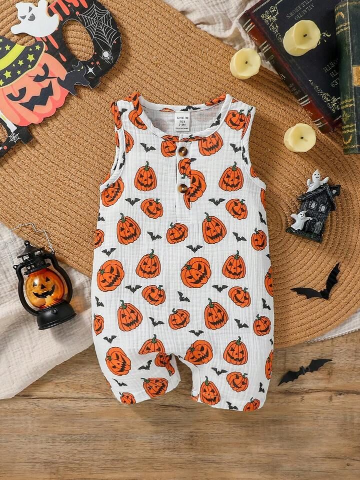 Baby Boy Pumpkin Print Romper | SHEIN