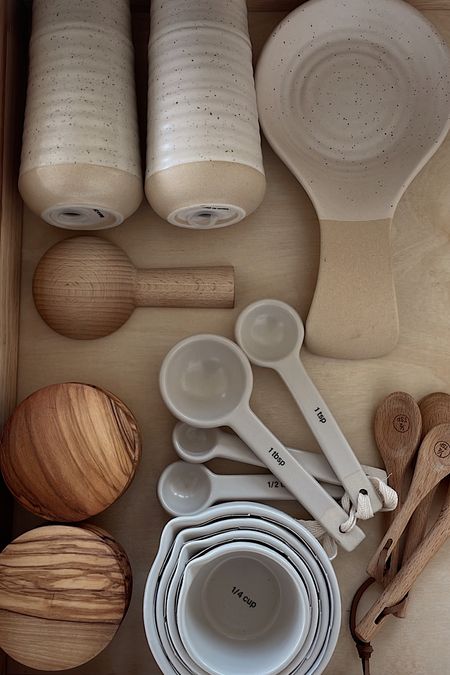 Kitchen Accessories Update | neutral ceramic measuring spoons, measuring cups, wood kitchen items, ceramic spoon rest, salt and pepper shakers, home decor, minimalist home, minimalist decor

#LTKhome #LTKSeasonal
