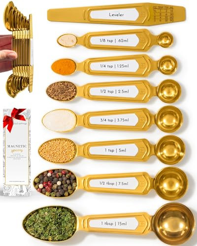 White and Gold Measuring Spoons with Leveler - Featuring 8PC Upgraded Style, Dual-Sided, Stackable, Stainless Magnetic Measuring Spoons Set - Fits in Spice Jars, White and Gold Kitchen Accessories | Amazon (US)