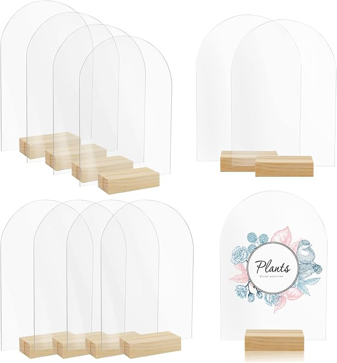 Bercoor 10 Pack 5x7 Inch Blank Clear Arch Acrylic Sign with Wooden Stands, Arched Round Top Acryl... | Amazon (US)