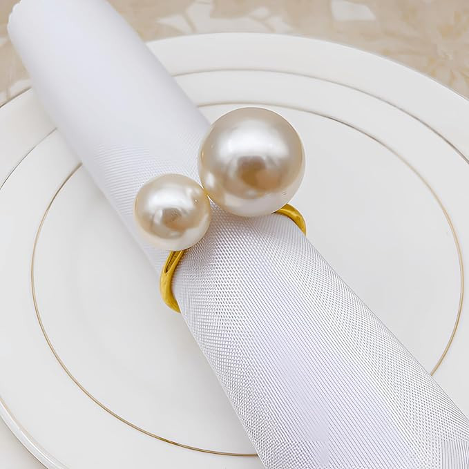Set of 12 Napkin Rings for Dinning Table Setting- Pearl Napkin Rings for Holiday Party, Home Kitc... | Amazon (US)