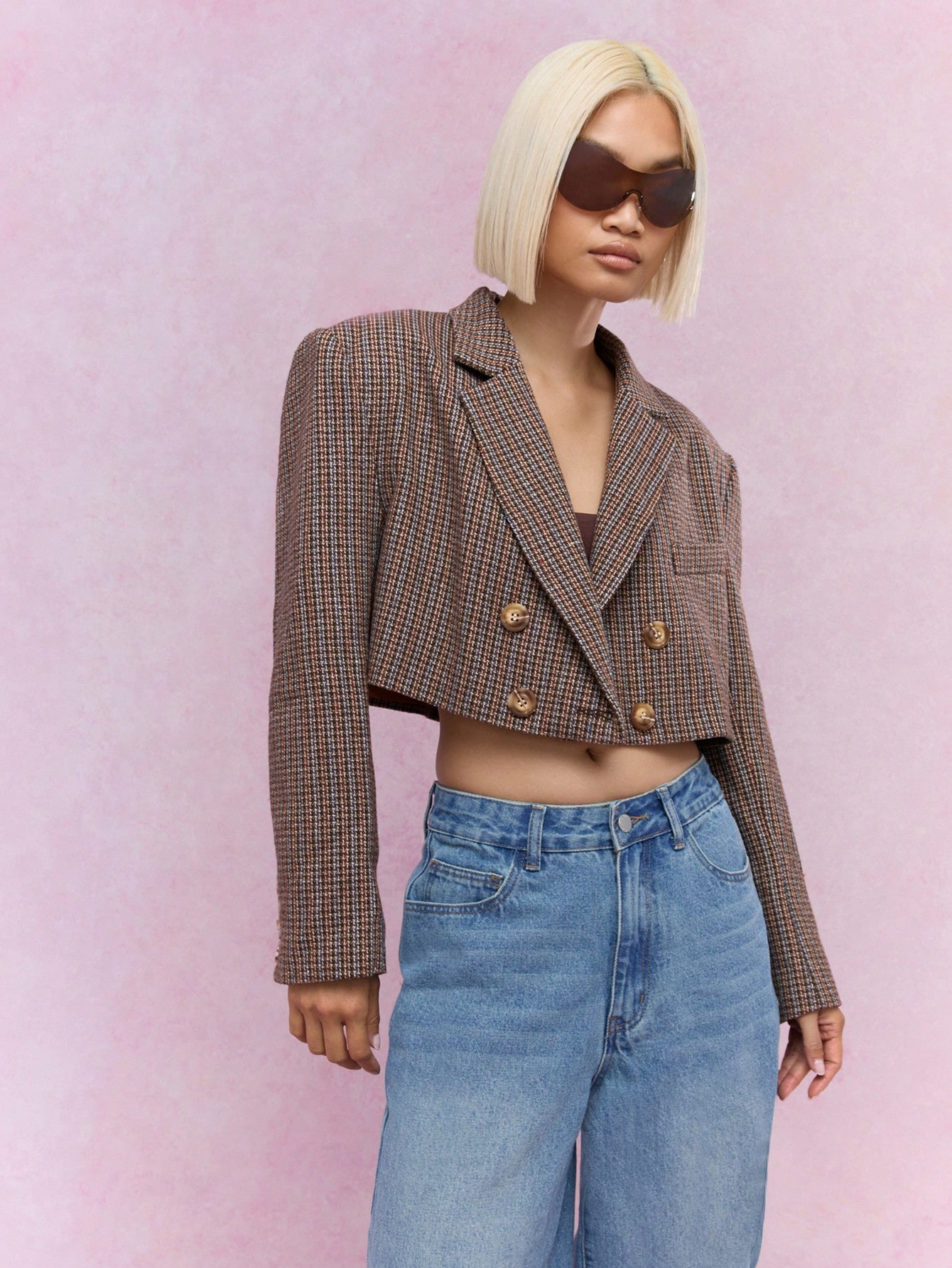 MISSGUIDED Plaid Wool Double Breasted Crop Jacket | SHEIN USA | SHEIN