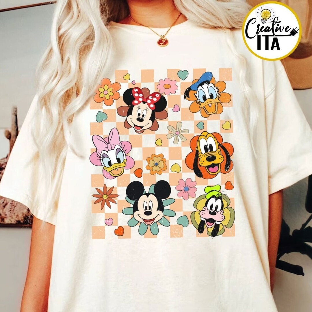 Vintage Floral Disney Mickey and Friends Checkered Shirt, Disney Family Shirt, Disney Epcot Flowe... | Etsy (US)