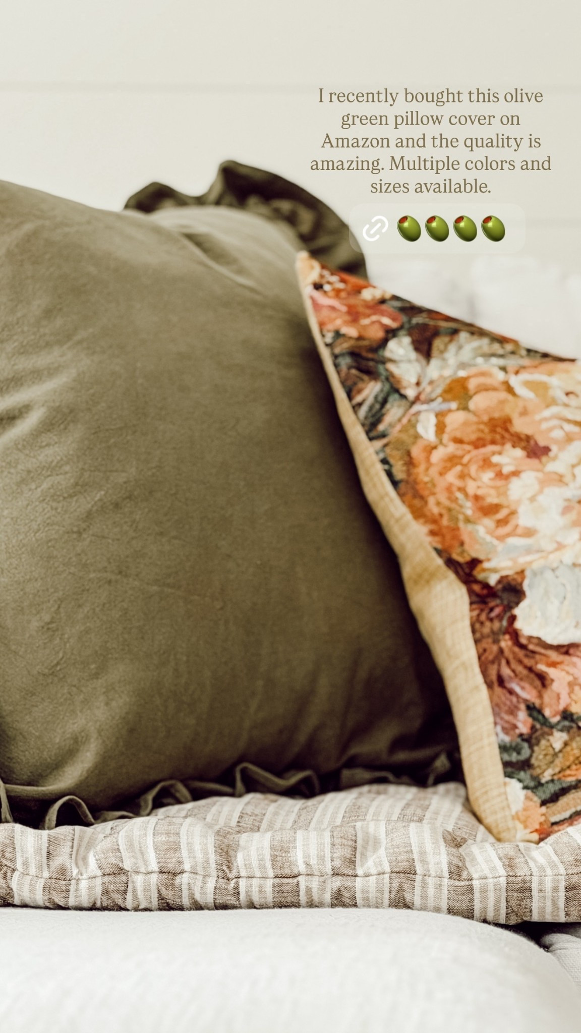 I recently bought this olive green pillow cover on Amazon and the quality is amazing. Multiple colors and sizes available.

#LTKHome #LTKSeasonal #LTKdayinmylife