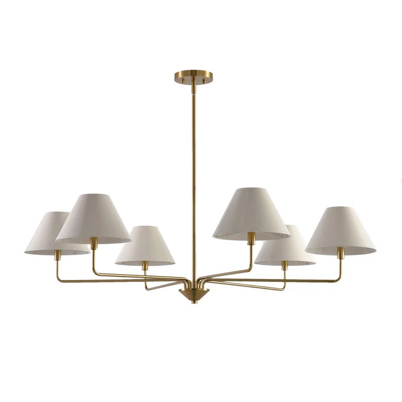 Mid-Century Modern Brass 6-Light Chandelier with Beige Fabric Shades | Wayfair North America
