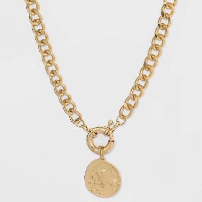 Textured Medallion 16&#34; Pendant Necklace - A New Day&#8482; Metallic Gold | Target