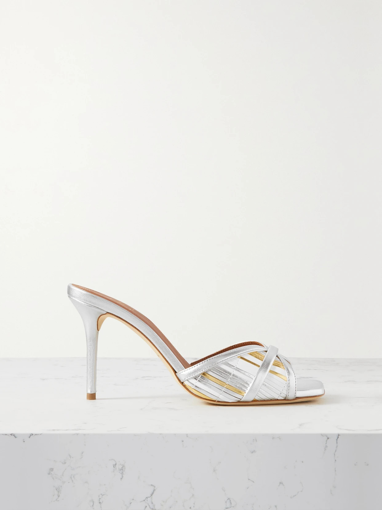 Malone Souliers - Perla 85 Metallic Faux Leather Mules - White - IT38 | NET-A-PORTER APAC