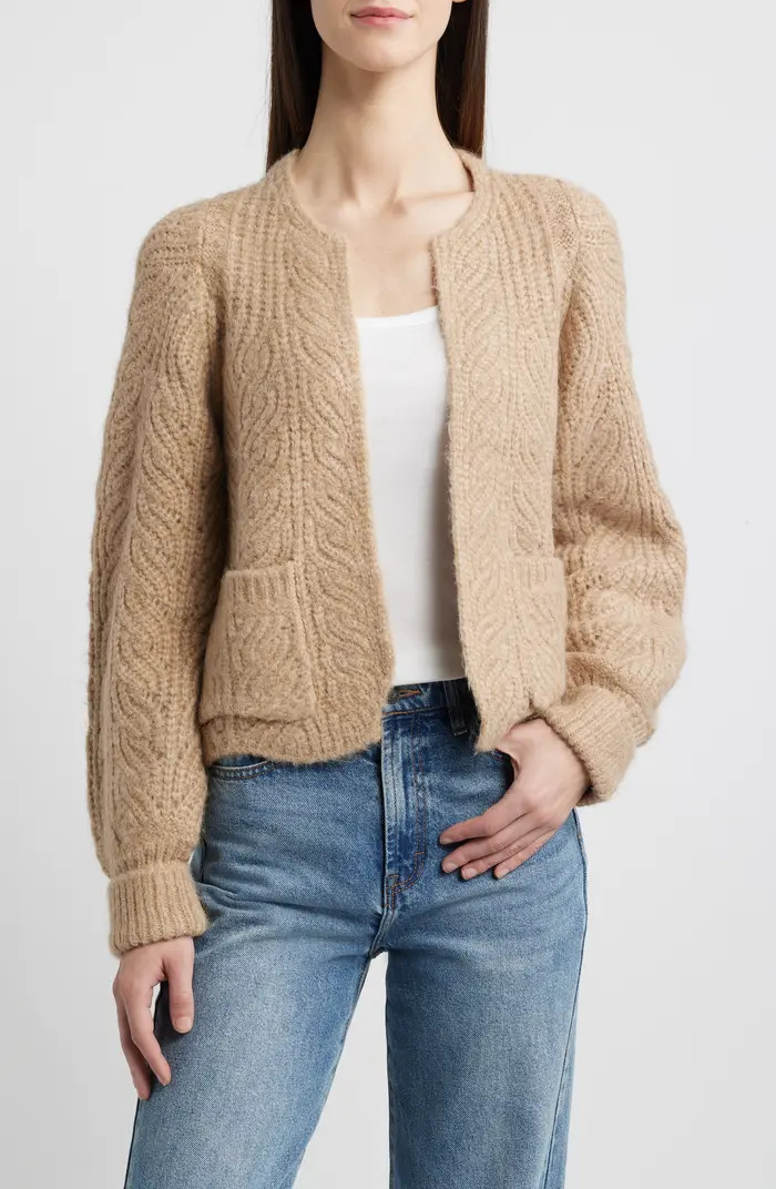 Wit & Wisdom Blouson Sleeve Cable Knit Crop Cardigan | Nordstrom | Nordstrom