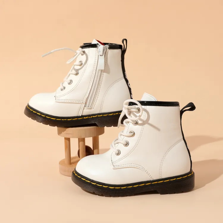 Toddler / Kid Side Zipper Perforated Lace-up White Boots | PatPat