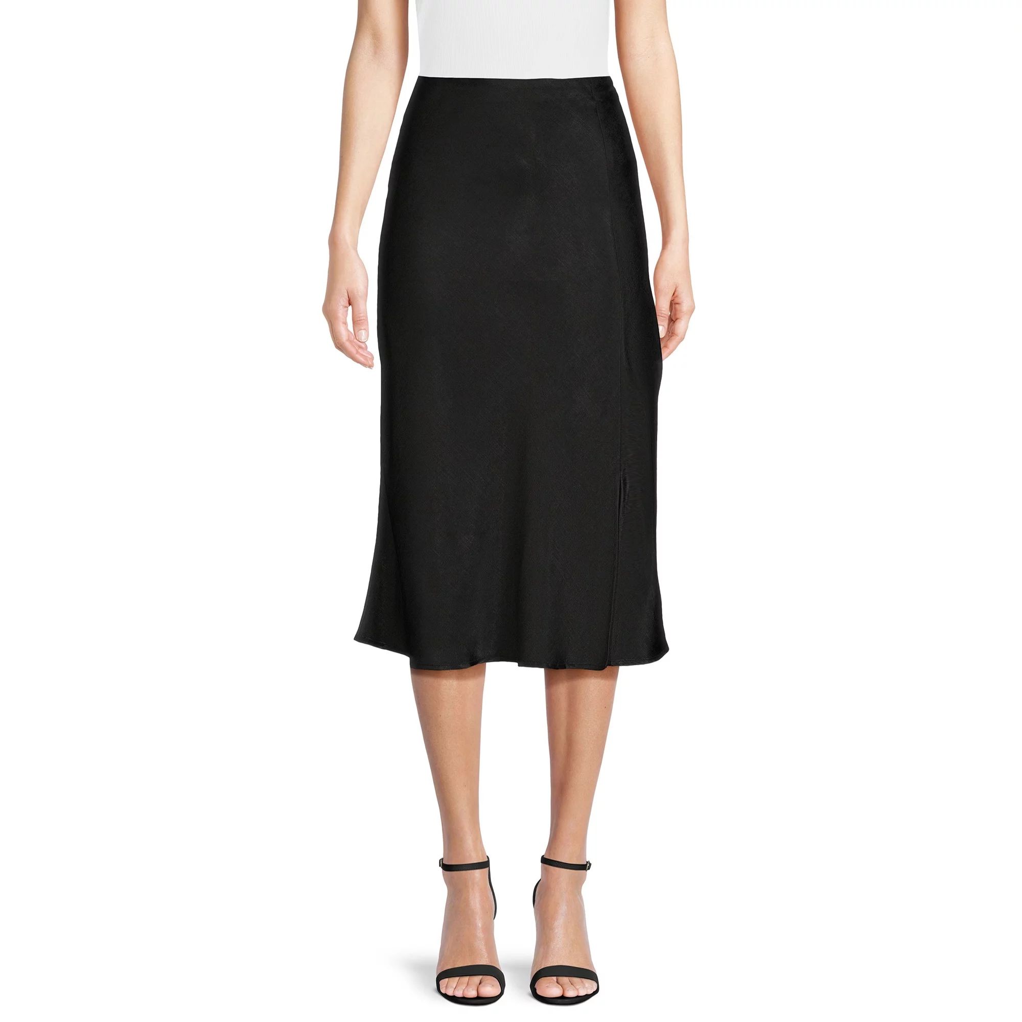 Time and Tru Women's Satin Midi Skirt with Side Slit, Sizes XS-XXXL - Walmart.com | Walmart (US)