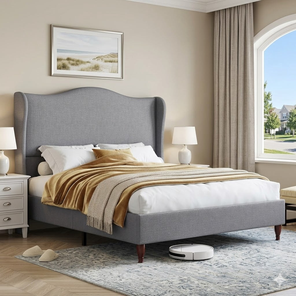 Neche Full Upholstered Bed Frame with 51" Tall Headboard Classic Curved Wingback Platform Bed wit... | Walmart (US)