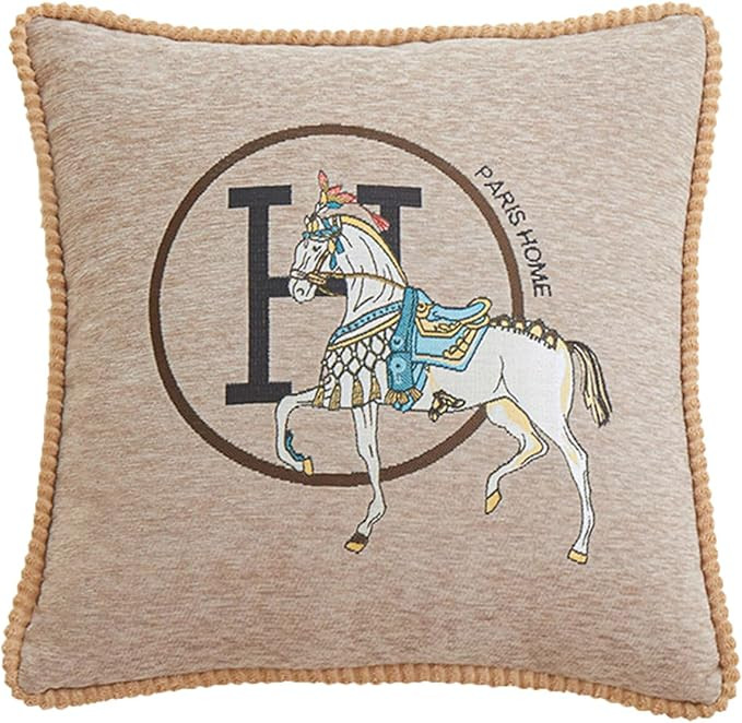 New Version 18x18 inches Throw Pillow Cushion Covers Set 2 Pack - Luxury Horse Jacquard Embroider... | Amazon (US)