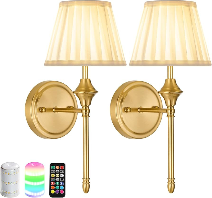 Battery Operated Wall Sconces Set of 2, Vintage Rechargeable Cordless Wall Light with 10000mAh Di... | Amazon (US)