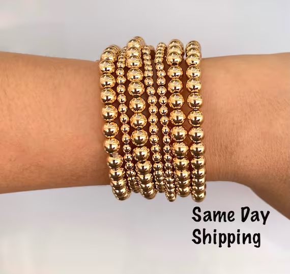 18k Gold Dipped Beaded Bracelet Multiple Set Options - Etsy | Etsy (US)