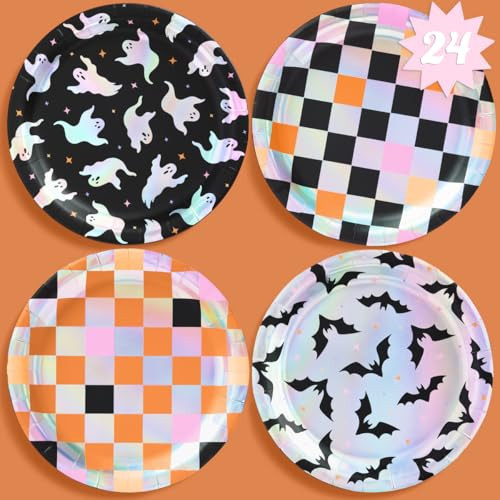 xo, Fetti Halloween Plates - 24 pcs | Halloween Tablescape, Spooky Season Setting, Haunted House Party, Checkered Kids Table Decor | Amazon (US)