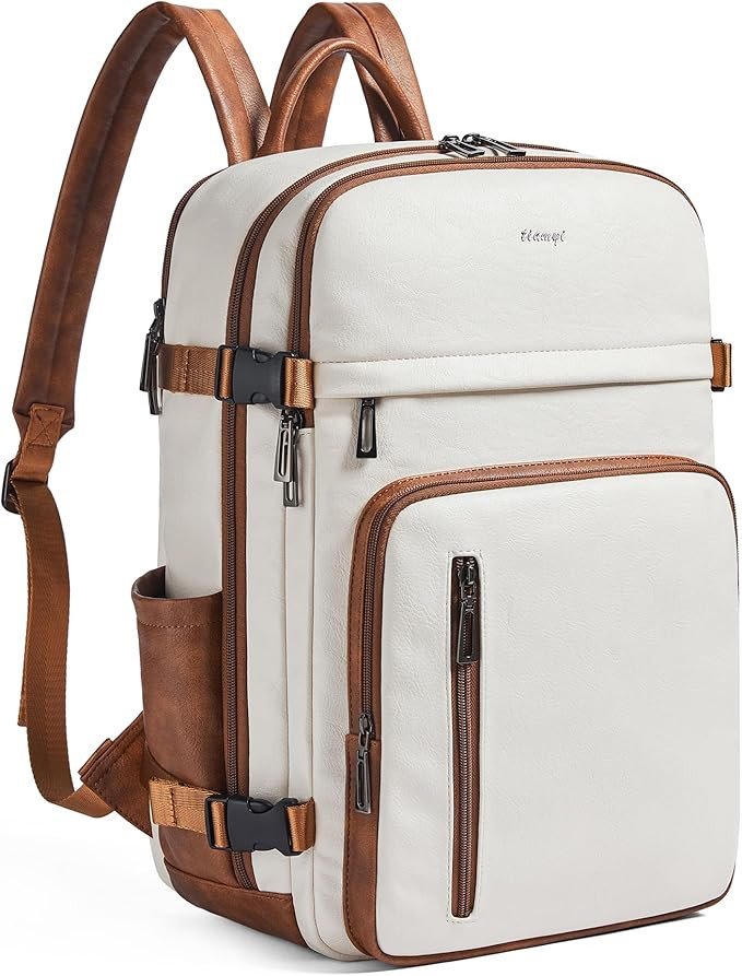 Travel Leather Backpack for Women 15.6 Laptop Inch Fashion Backpack for College Work,Beige | Amazon (US)