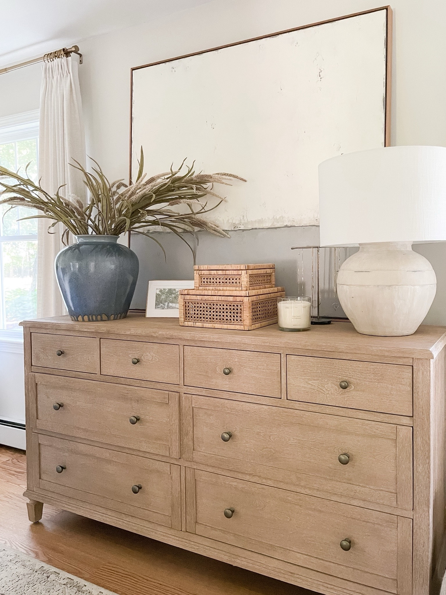 Pottery barn dresser, fall stems, vase, lamp, modern coastal bedroom 

#LTKHome #LTKStyleTip #LTKFindsUnder100