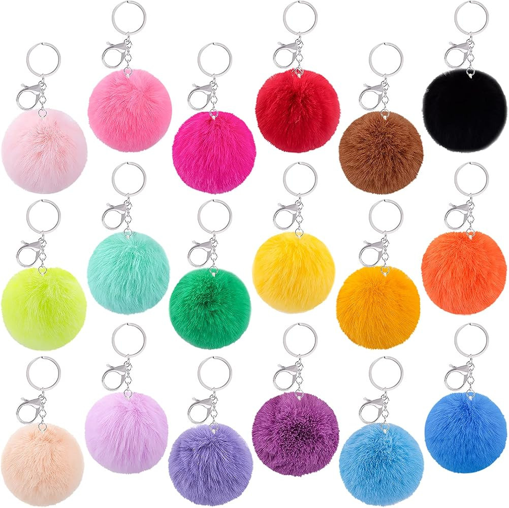 BQTQ 18 Pieces Pom Pom Keychain Rabbit Faux Fur Ball Keychain Fluffy Pom Pom Keychain Pom Pom Puf... | Amazon (US)