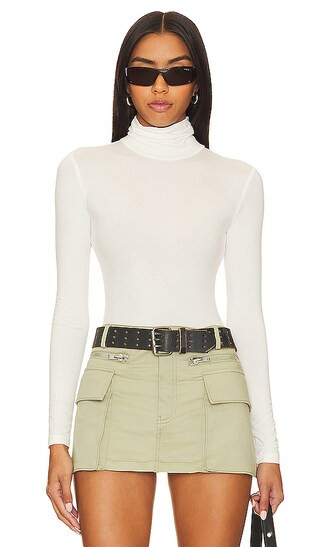 Edith High Neck Bodysuit in White | Revolve Clothing (Global)