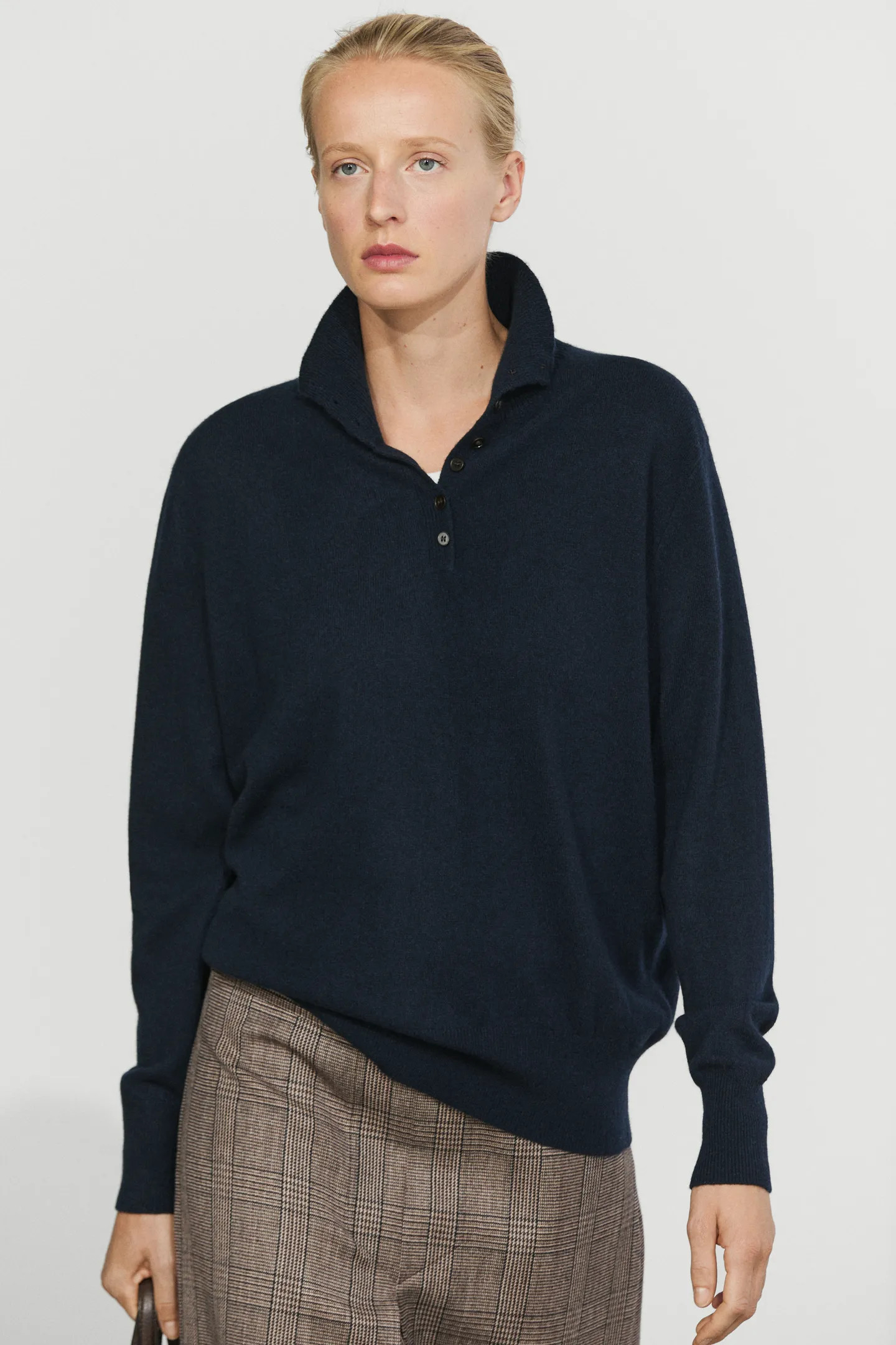 High neck knit sweater with button detail | Massimo Dutti UK