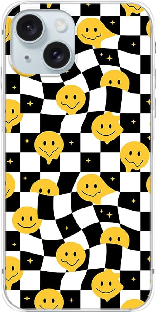 Blingy's for iPhone 15 Case, Trendy Checkered Pattern with Funny Smiley Face Design Soft TPU Prot... | Amazon (US)
