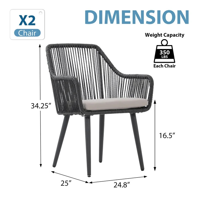 JOIVI Patio Wicker Dining Chairs, 2 Pieces Outdoor Dining Seating, All Weather Rattan Armchairs w... | Walmart (US)