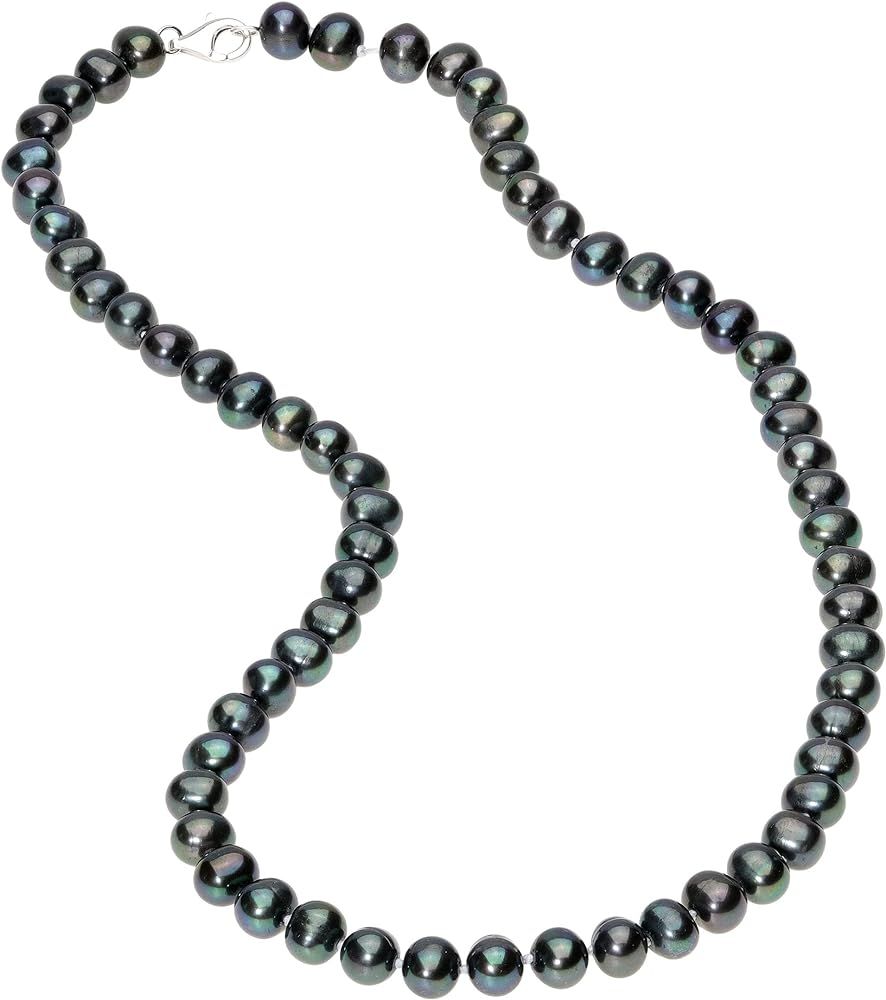 Black Pearl Necklace in 925 Sterling Silver 36 Inches Long with Lobster Claw Clasps 6-7 mm Wide b... | Amazon (US)