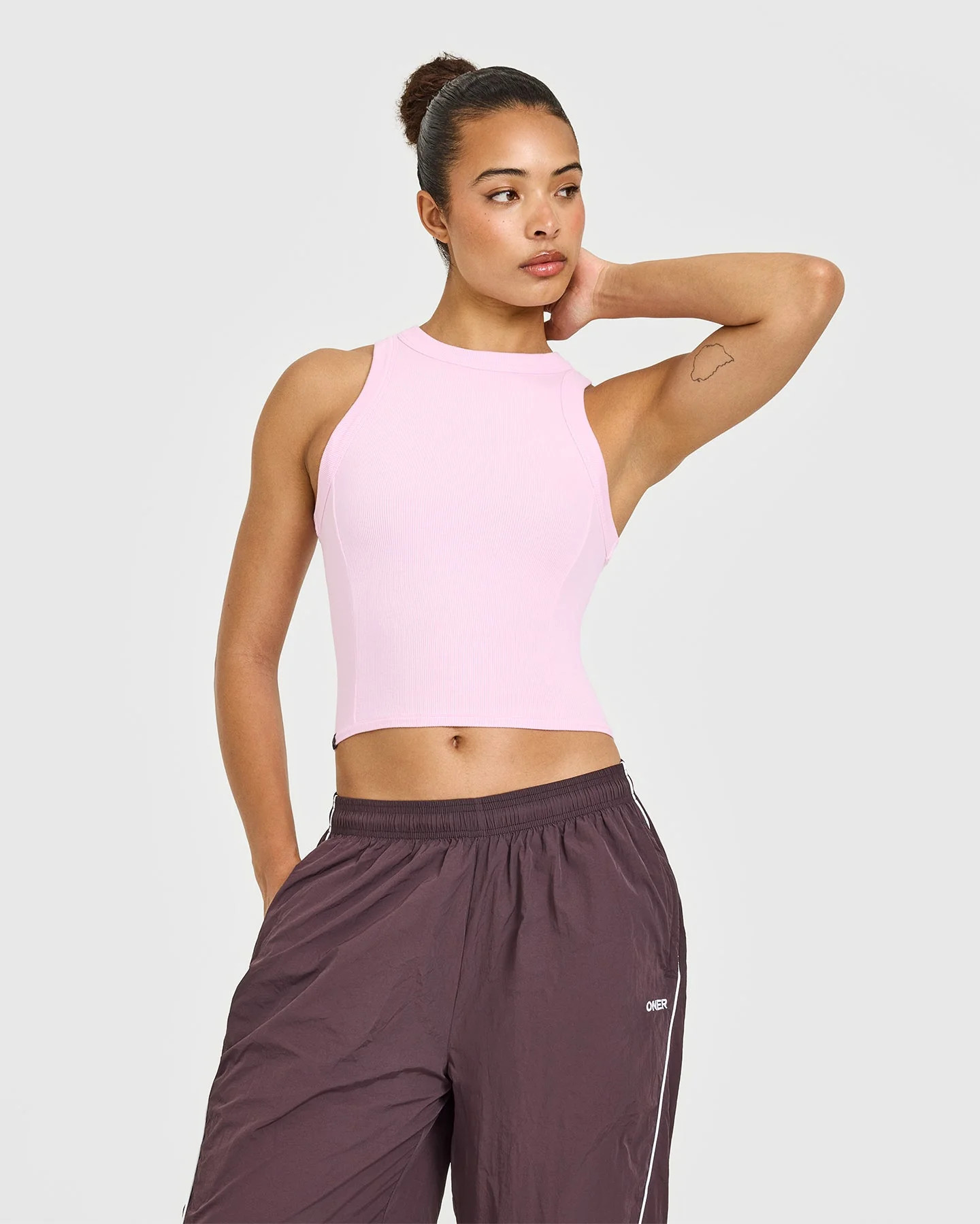 Mellow™ Rib High Neck Mid Tank Top 
 Chalk Pink | Oner Active (UK / US)