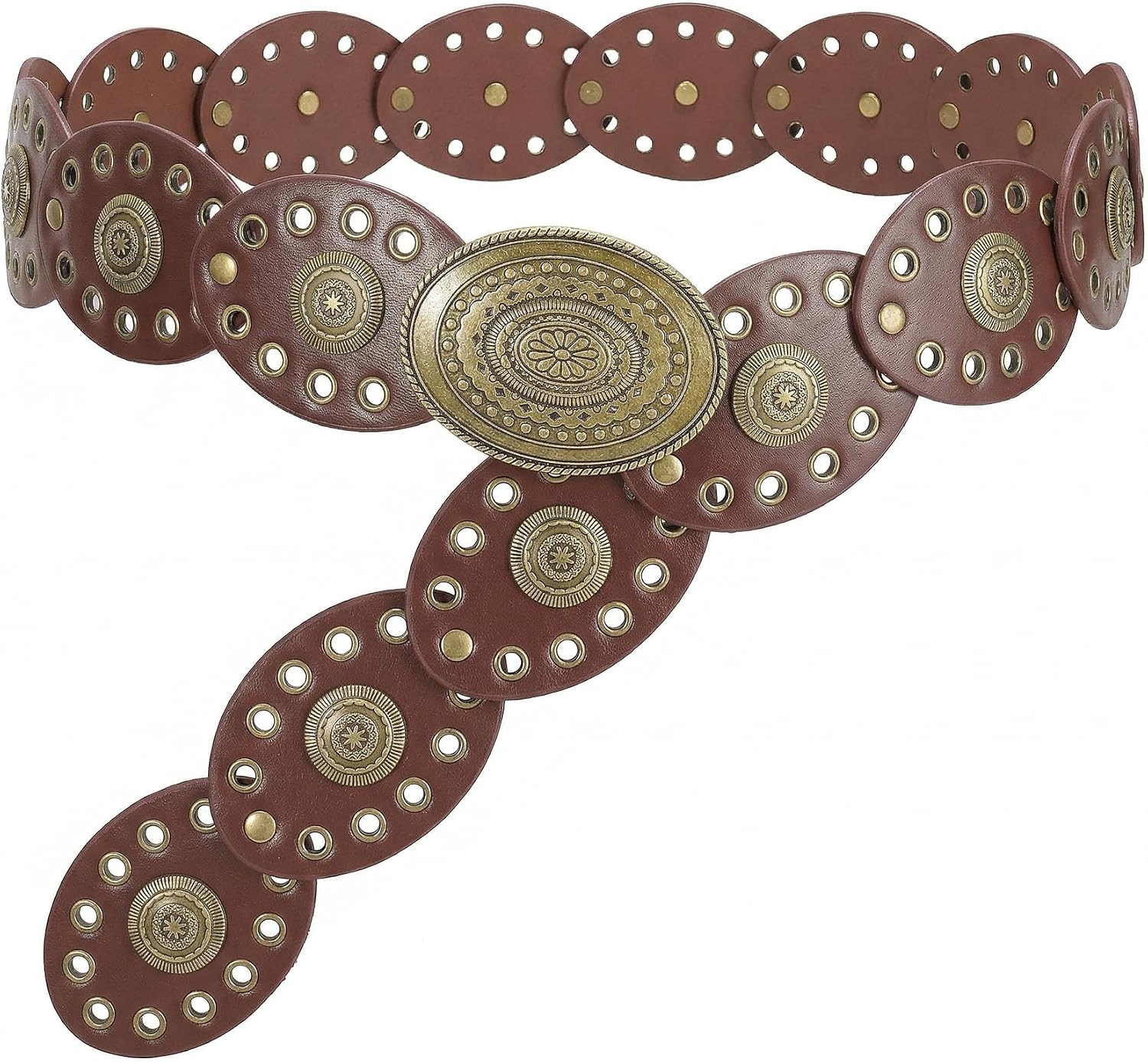 WHIPPY Women Disc Concho Leather Belt Western Cowgirl Wide Belt Vintage Boho Country Oval Waist Belt for Music Festival Dress | Amazon (US)
