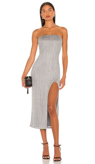 Joli Strapless Midi Dress in Heathered Grey | Revolve Clothing (Global)