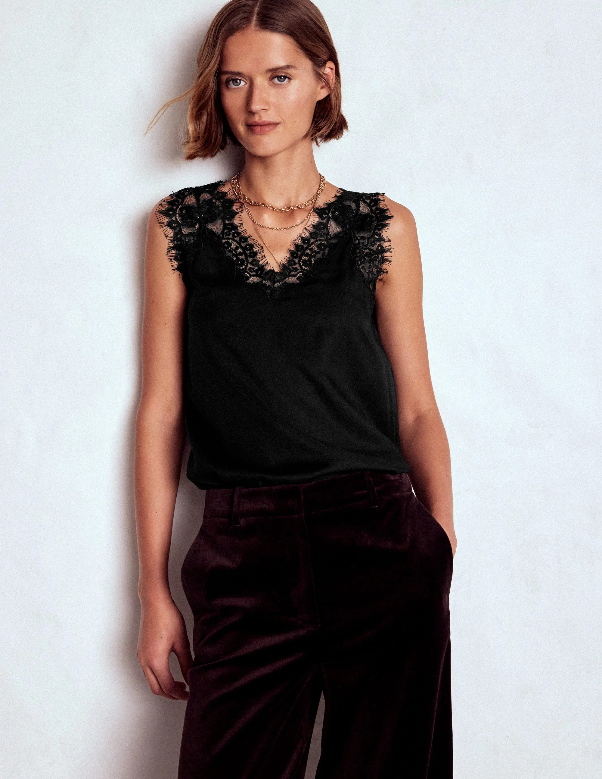 Ara Silk Blend Lace Cami-Black | Boden (US)