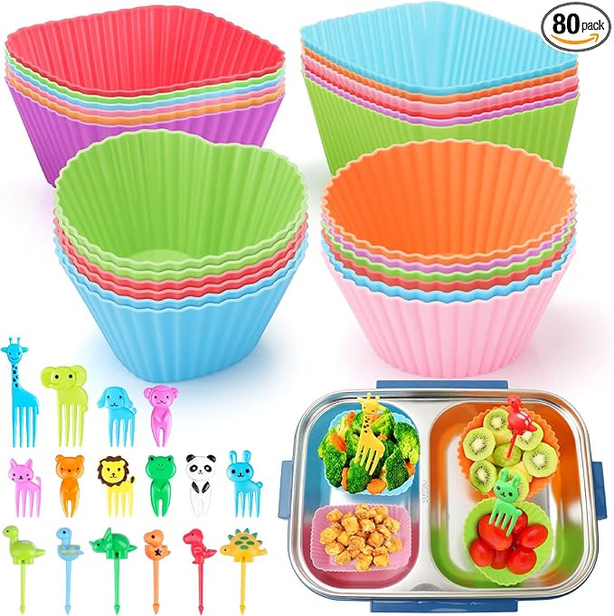 80PCS Silicone Lunch Box Dividers for Kids Lunch Accessories Set, Including 24 Reusable Silicone ... | Amazon (US)