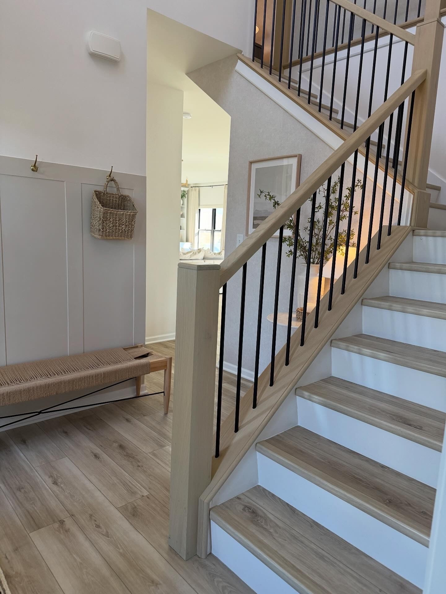 Entryway decor! 
The panels are painted SW Modern Grey and I have wallpaper on the opposite wall (linked here)

#LTKHome