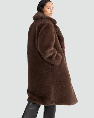 F&F Faux Fur Pocket Detail Longline Coat in Brown | Tesco F&F