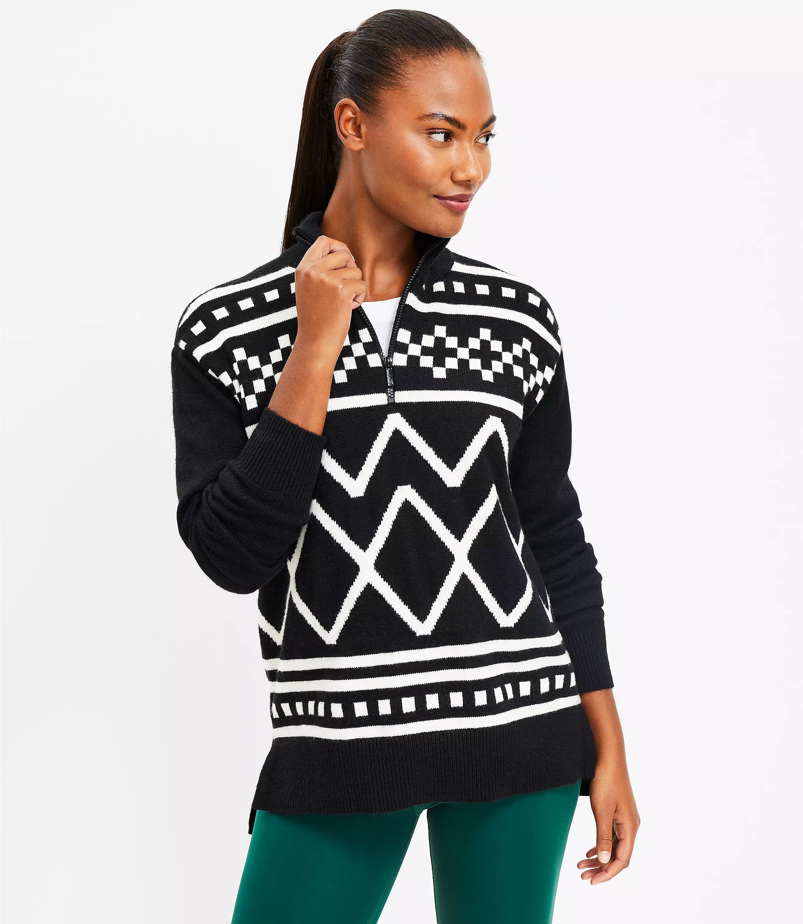 Lou & Grey Fair Isle Half Zip Tunic Sweater | LOFT