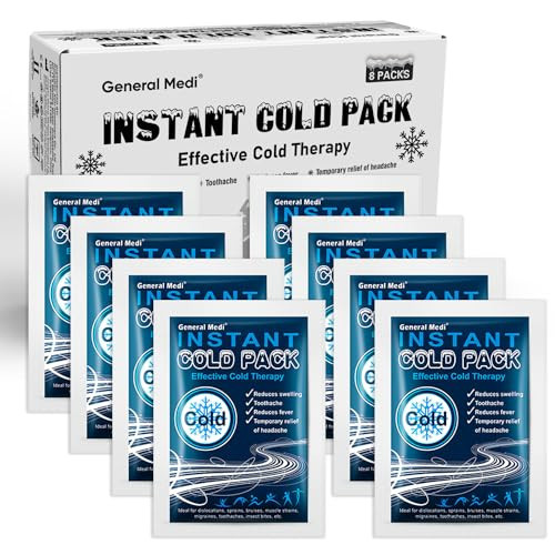 General Medi Instant Ice Cold Pack (4”x 5.5”) – 8 Packs Disposable Cold Therapy Ice Packs for Pain Relief, Swelling, Inflammation, Sprains, Toothache – for Athletes & Outdoor Activities | Amazon (US)