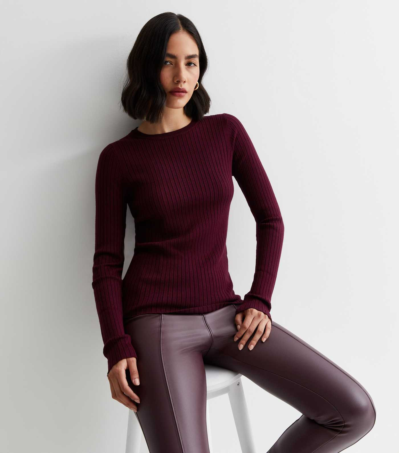 Burgundy Ribbed Knit Long Sleeve Top
						
						Add to Saved Items
						Remove from Saved Item... | New Look (UK)