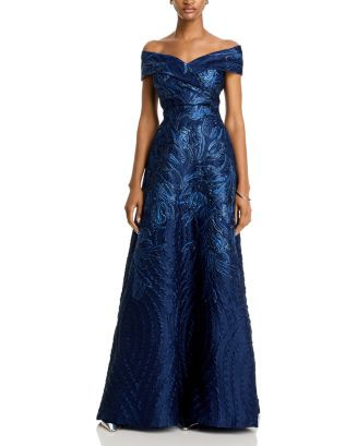 Off-the-Shoulder Metallic Jacquard Gown | Bloomingdale's (US)