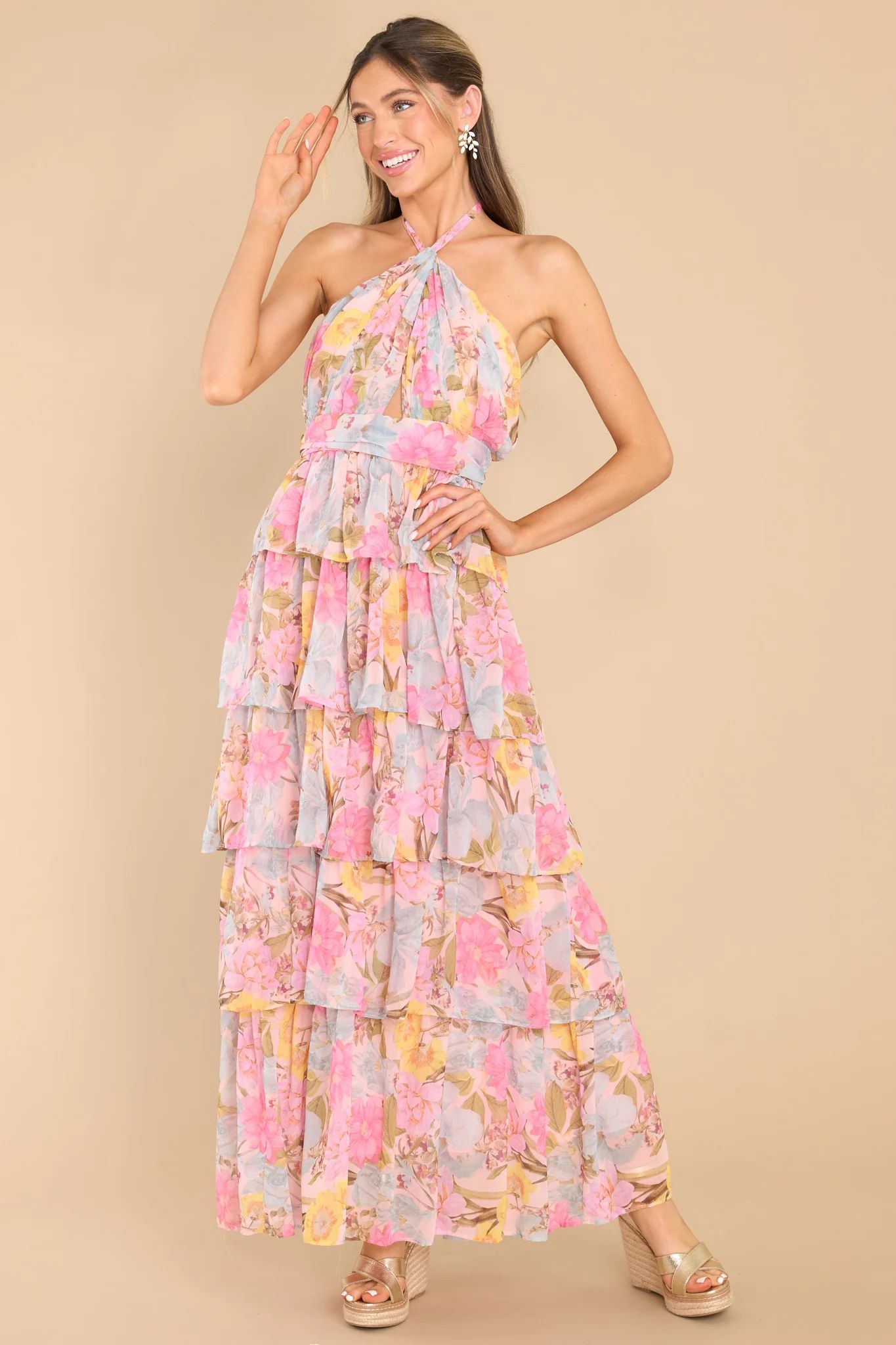 Lost In My Eyes Pink Floral Maxi Dress | Red Dress 