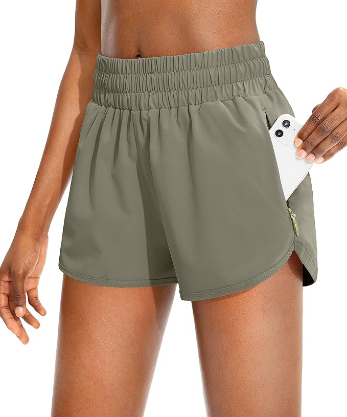 SANTINY Women's Running Shorts with Zip Pockets High Waisted Athletic Workout Gym Shorts for Wome... | Amazon (US)