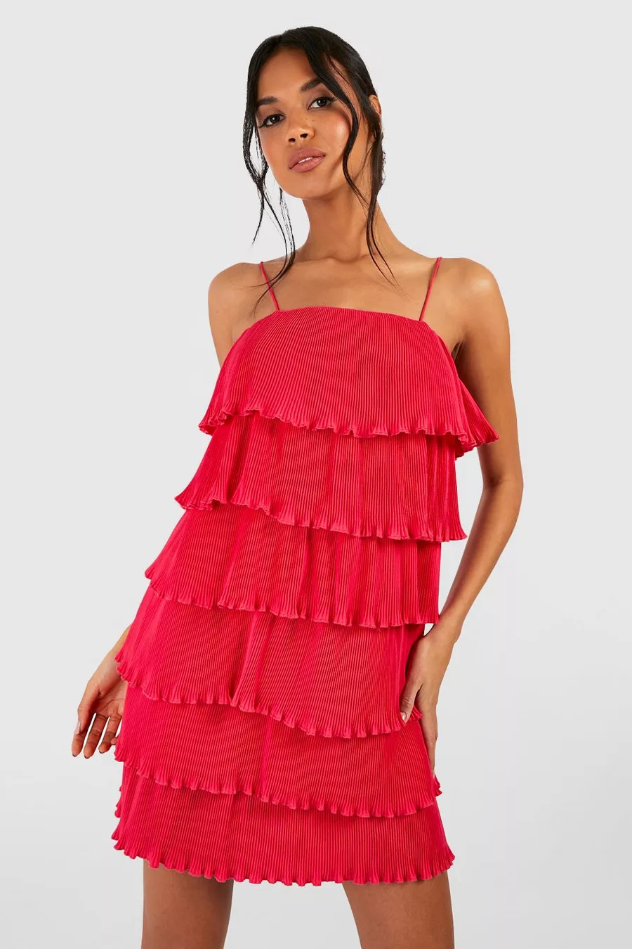 Plisse Tiered Mini Dress | Boohoo.com (US & CA)