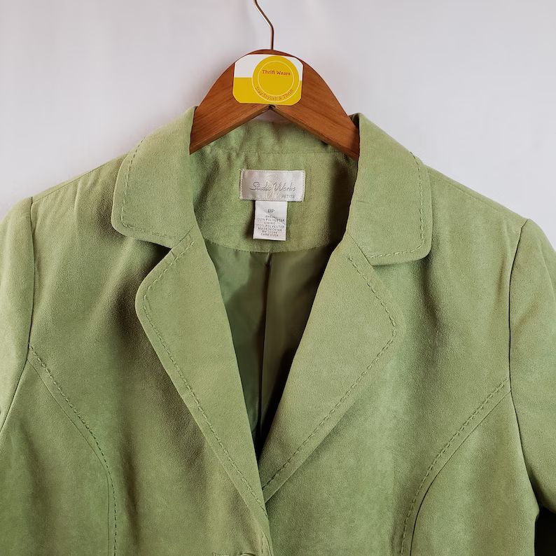 Studio Works Petite Vintage Faux Suede Blazer Suit Jacket Womens Sz 8P Green | Etsy (US)