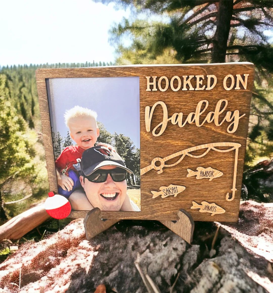 Father's Day Gift- Hooked on Daddy 4in by 6 in Picture Frame - Hooked on Papa - Personalized - Fi... | Etsy (US)